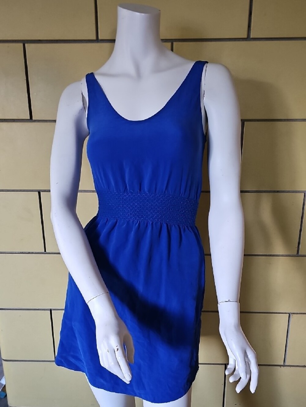 T. Babaton 100% Silk Cobalt Blue Mini Dress XXS Smocked Waist